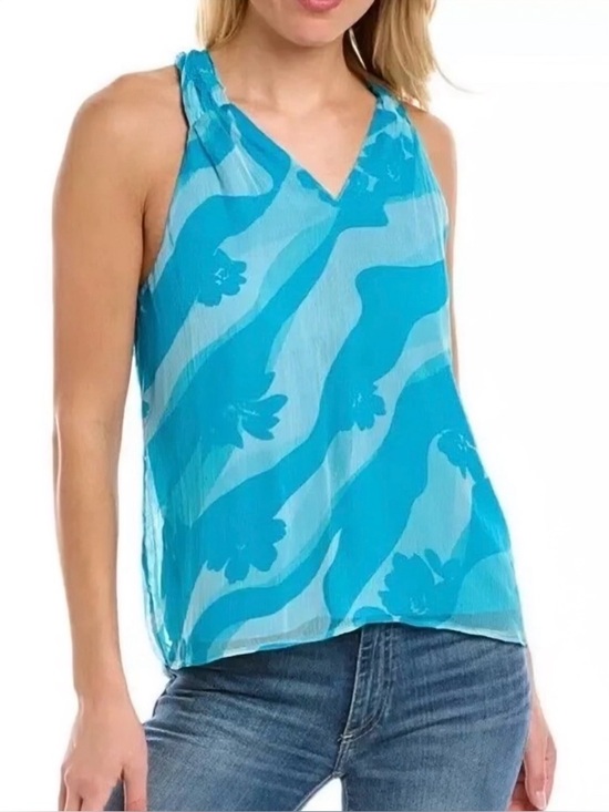 NWT Ramy Brook ‘Printed Skylar Halter Tank Top’ in “Lagoon” Blue Size XS